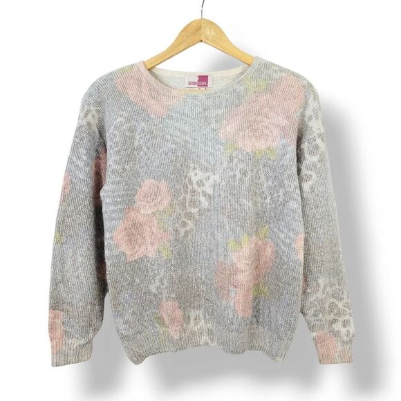 Vintage 80s Soft Silk and Angora Knit Blend Floral Animal Print Sweater Size M - Picture 9 of 10